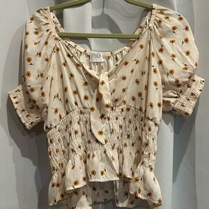 Sienna Sky Cream Puff Sleeve Blouse with Smocked Tie Front